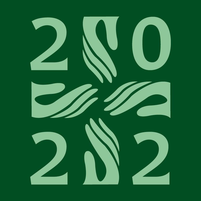 Diakonian juhlavuoden logo, jossa käsiä ja vuosiluku 2022