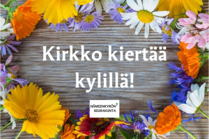 Kesäkukkia joiden keskellä teksti 