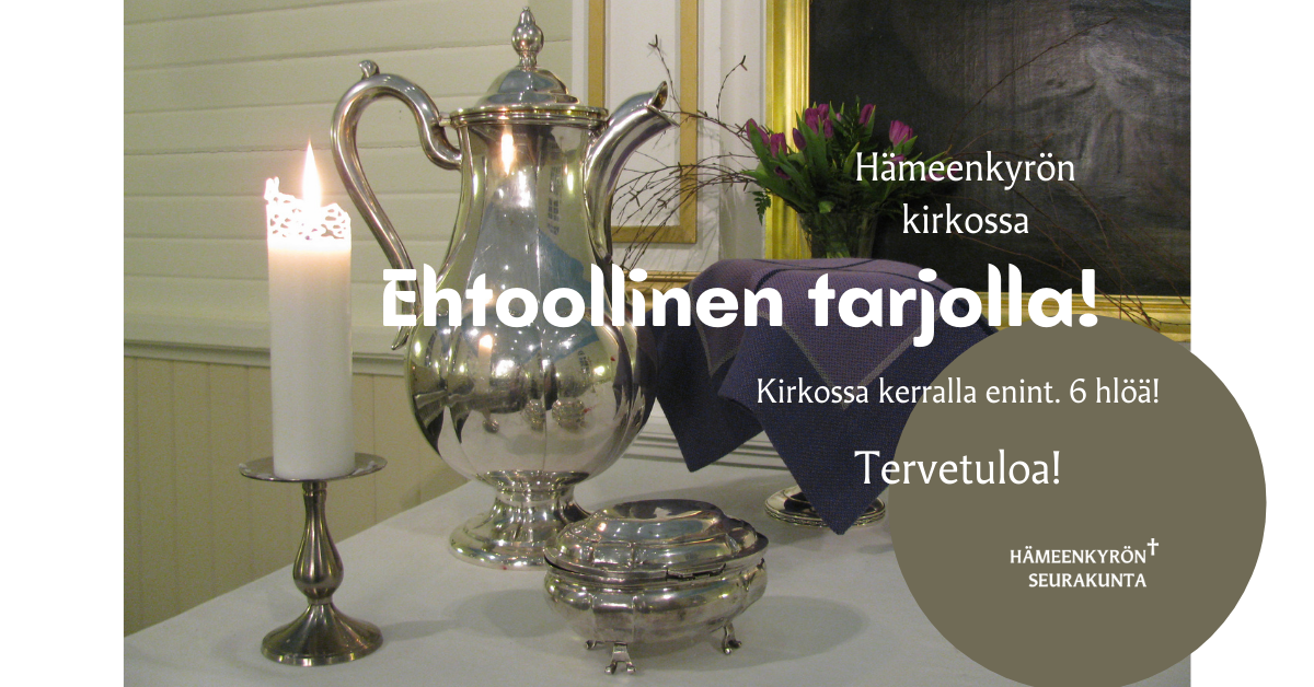 Ehtoollinen tarjolla kirkossa Kuvassa ehtoollisvälineet Hämeenkyrön kirkossa