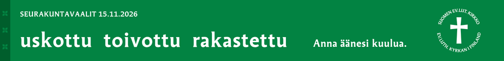 vihreä vaalibanneri, jossa sanat uskottu, toivottu, rakastettu.